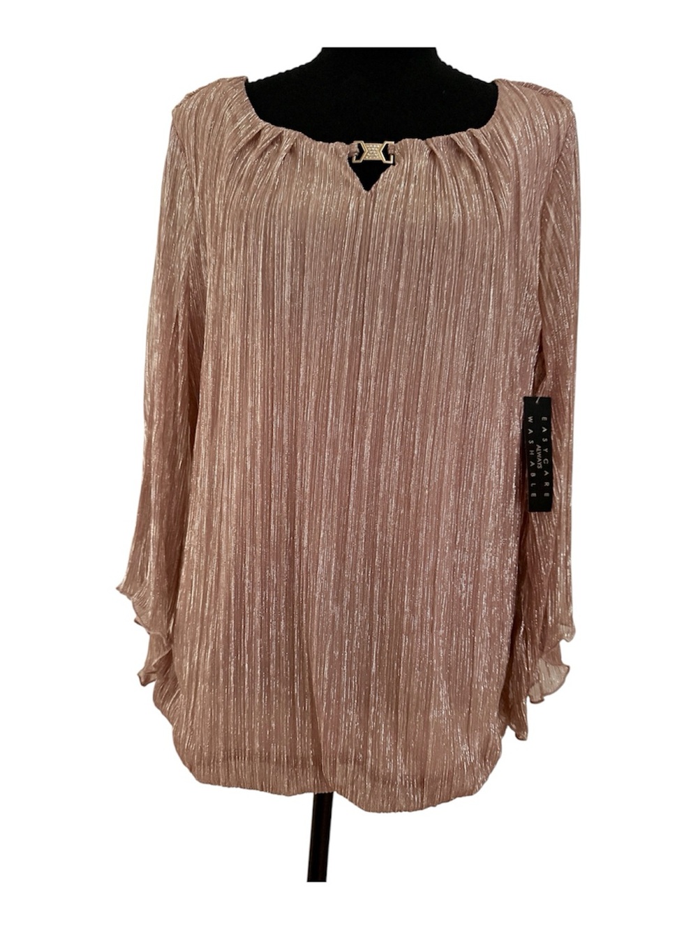 Sara Michelle Rose Gold Pleated Long Sleeve Blouse
